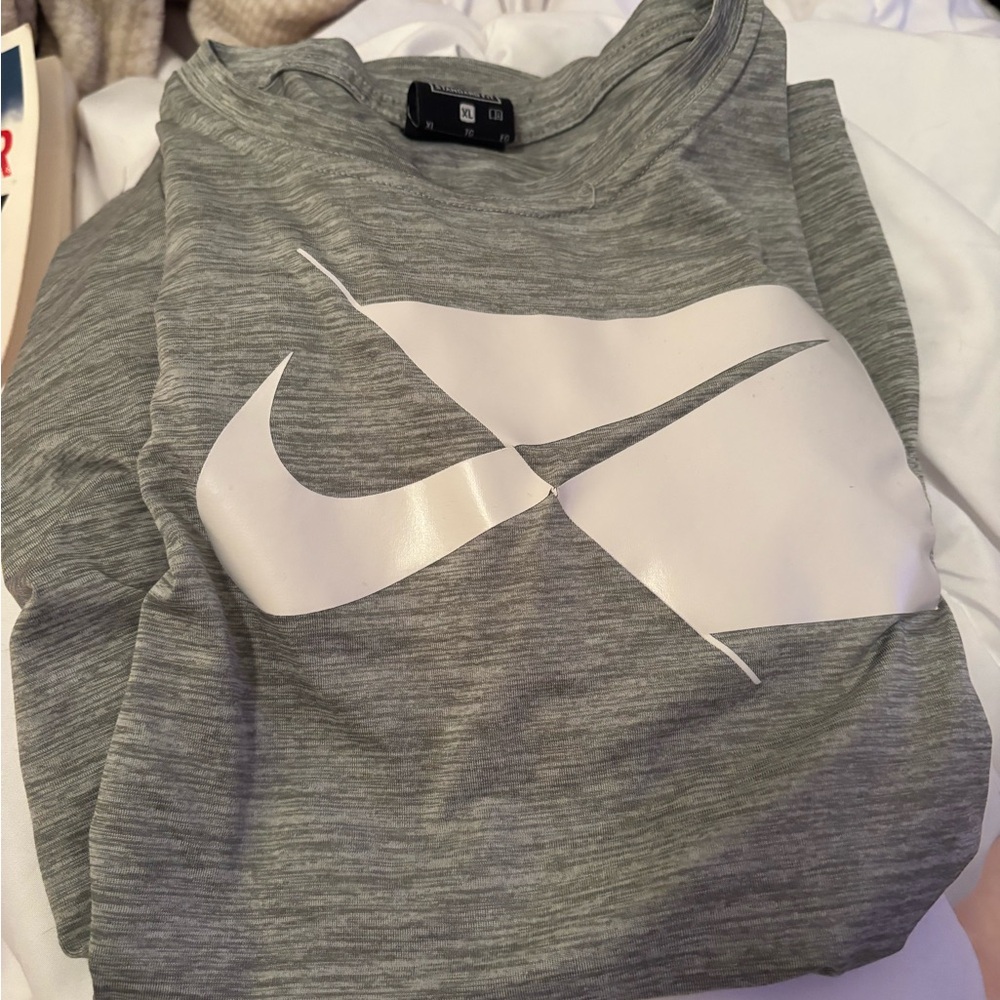 Nike Heather Gray Tee with White Swoosh